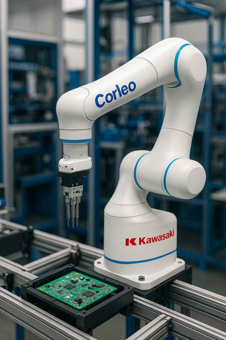 Kawasaki Corleo cobot assembling electronics in a smart factory