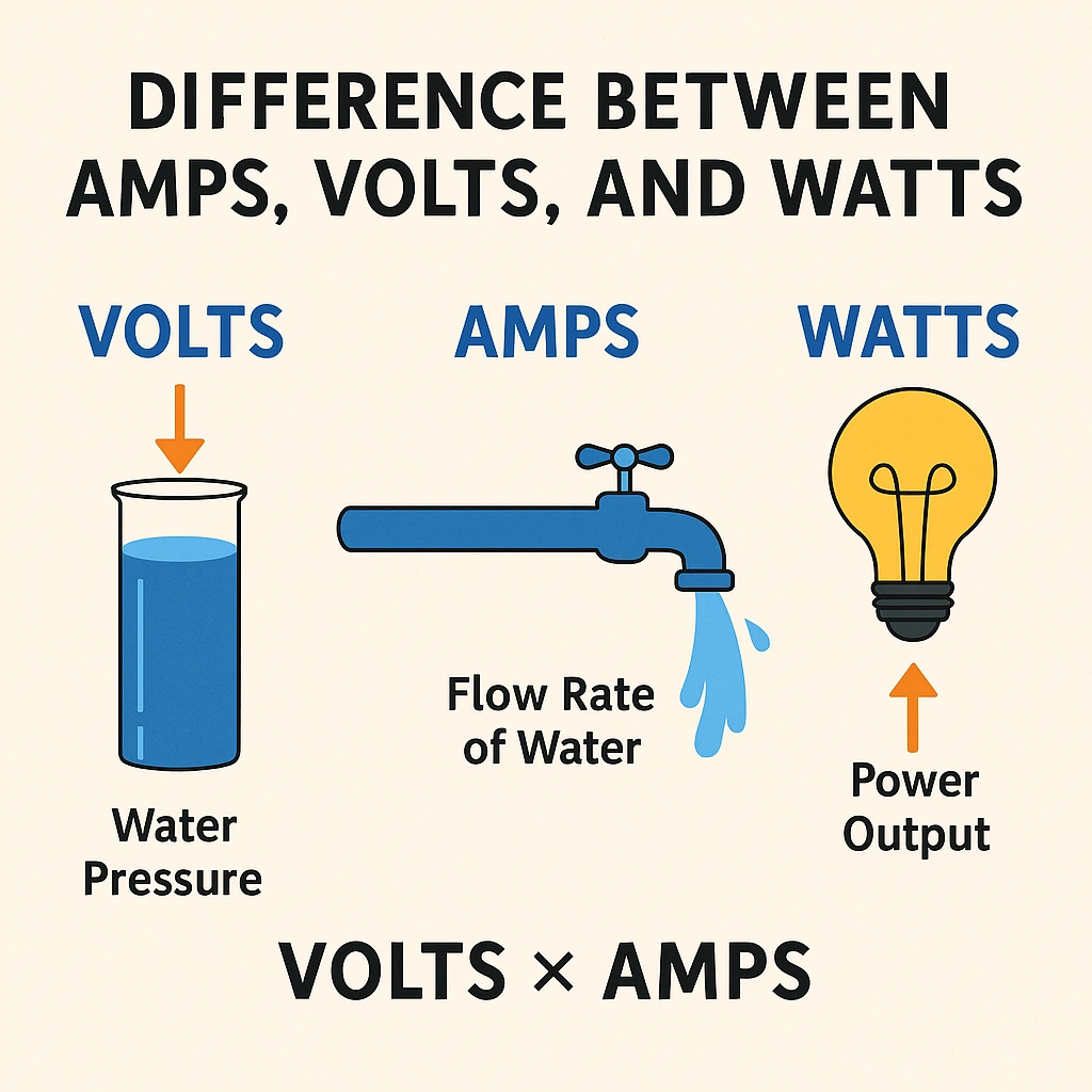 difference between amps volts and watts